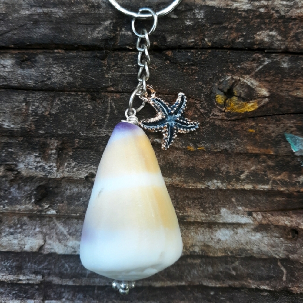 All natural cone shell keychain from Kauai